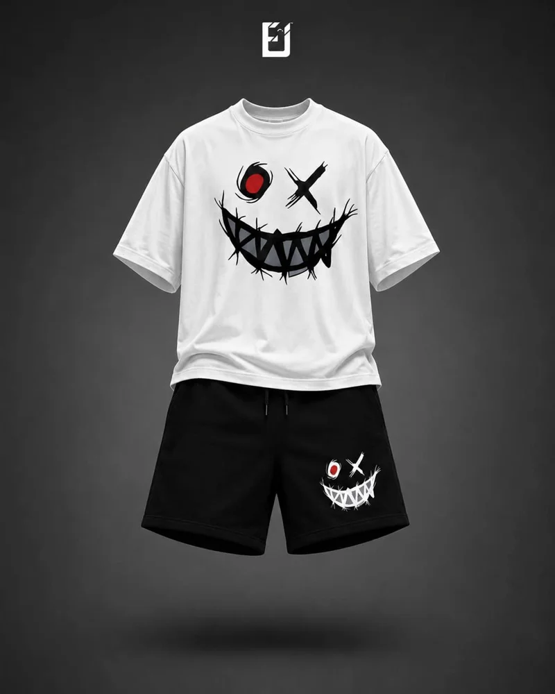 Conjunto camiseta y pantaloneta Carita Sonriente - Blanco / Negro