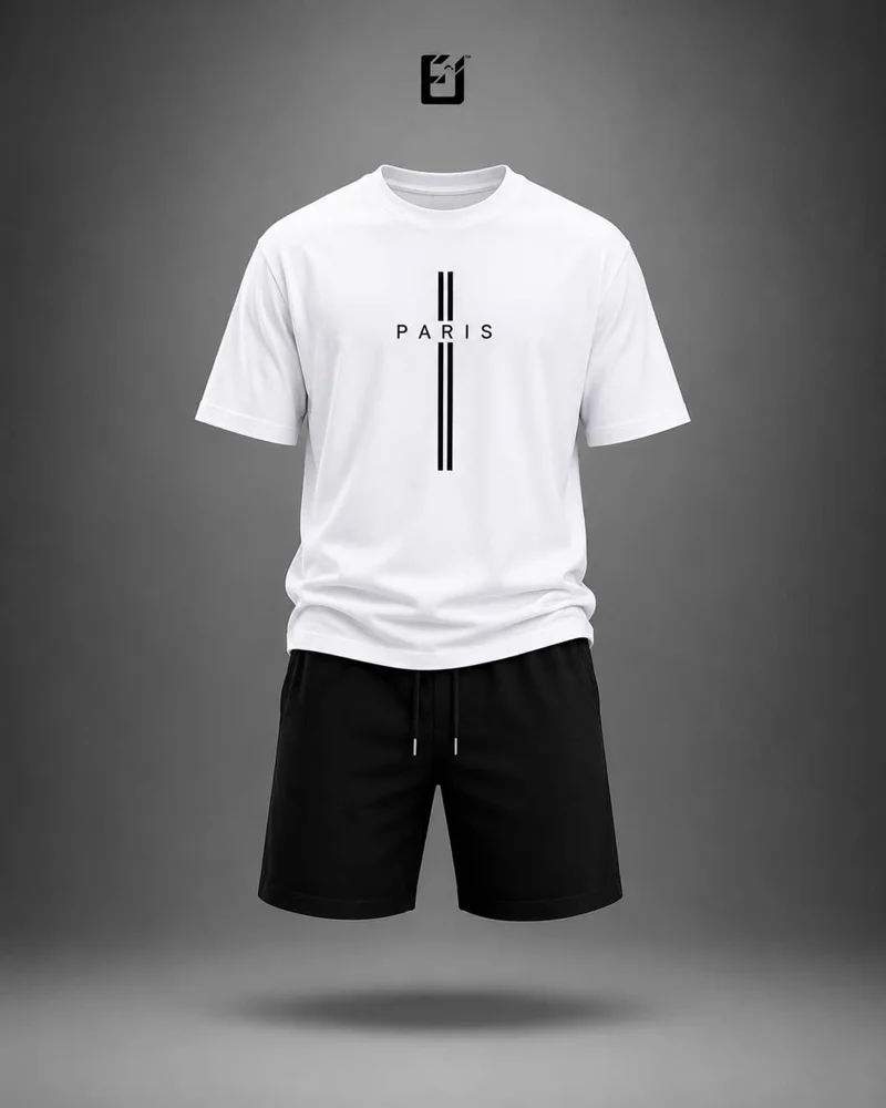 Conjunto camiseta y pantaloneta Paris Vertical - Blanco / Negro