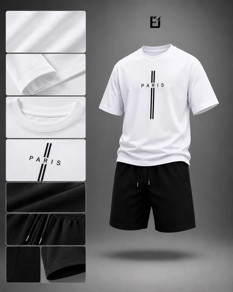 Conjunto camiseta y pantaloneta Paris Vertical - Blanco / Negro, vista 2