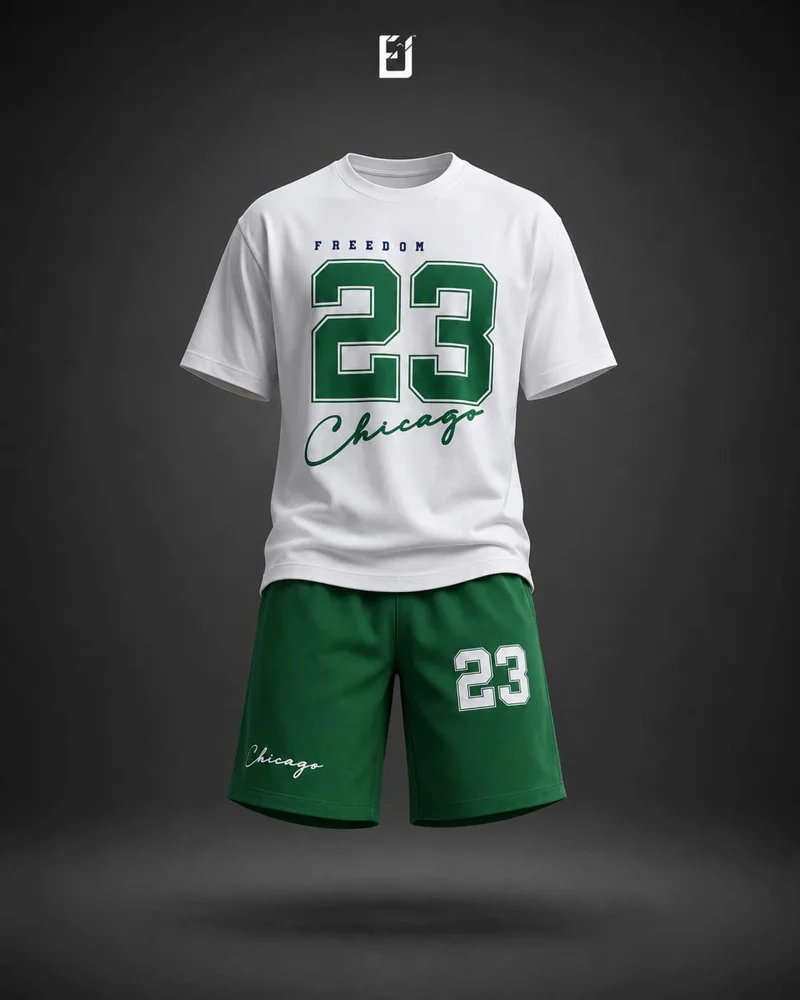 Conjunto camiseta y pantaloneta Freedom 23 Chicago - Blanco / Verde