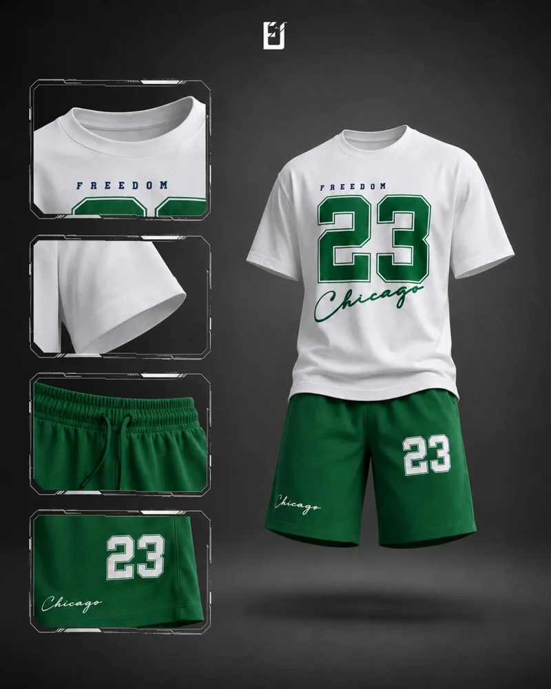Conjunto camiseta y pantaloneta Freedom 23 Chicago - Blanco / Verde, vista 2