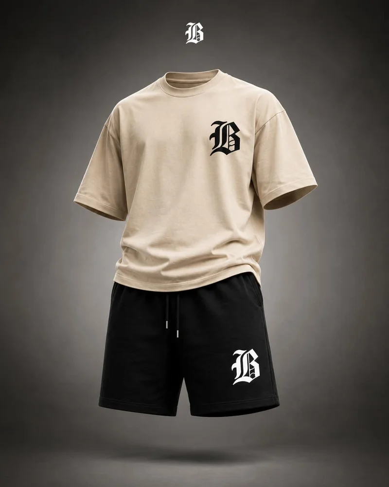 Conjunto camiseta y pantaloneta Letra B - Beige / Negro