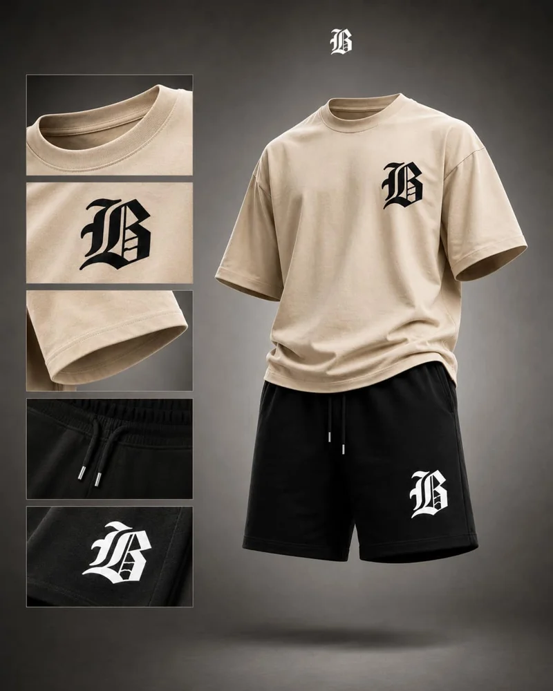 Conjunto camiseta y pantaloneta Letra B - Beige / Negro, vista 2
