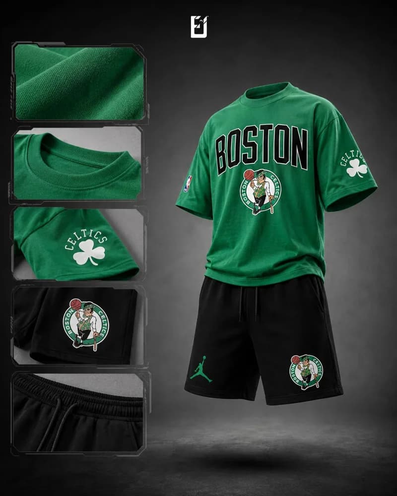Conjunto camiseta y pantaloneta Jordan Boston - Verde / Negro, vista 2