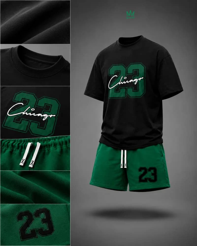Conjunto camiseta y pantaloneta Chicago 23 - Negro / Verde, vista 2