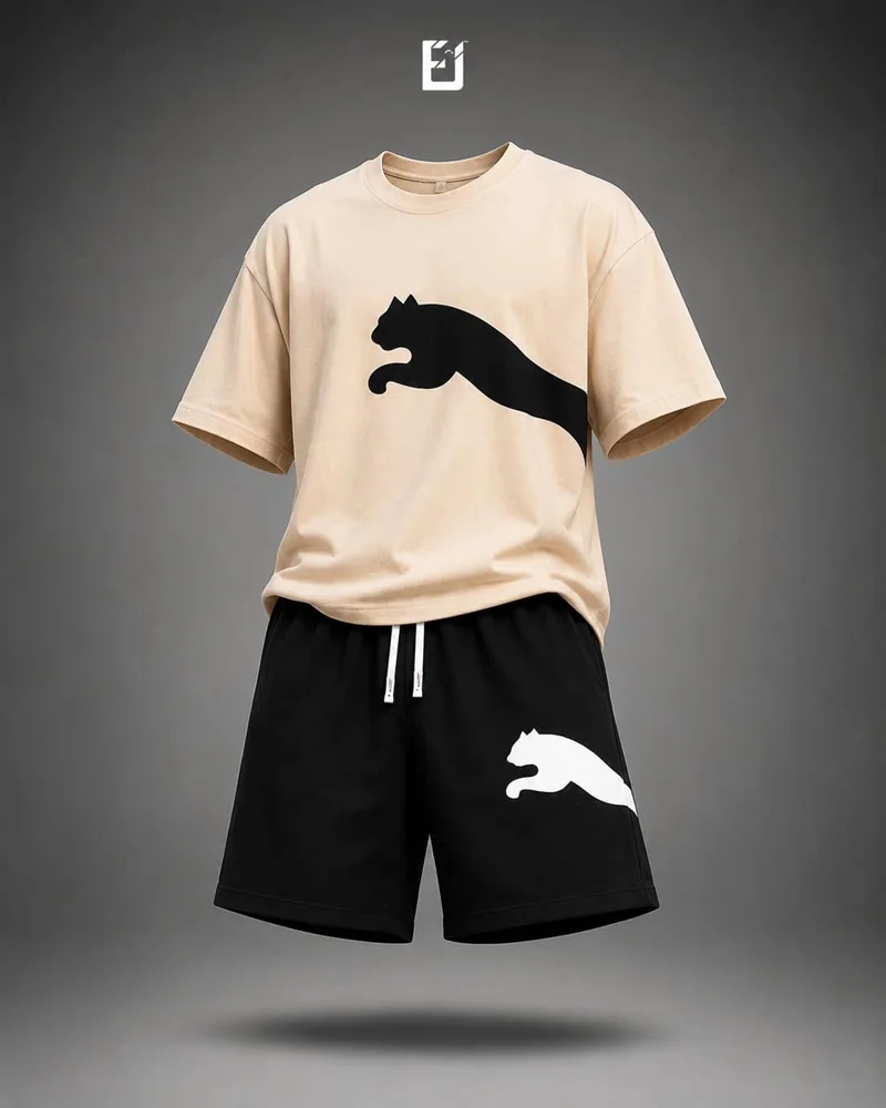 Conjunto camiseta y pantaloneta Puma - Beige / Negro