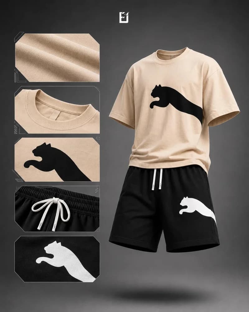 Conjunto camiseta y pantaloneta Puma - Beige / Negro, vista 2