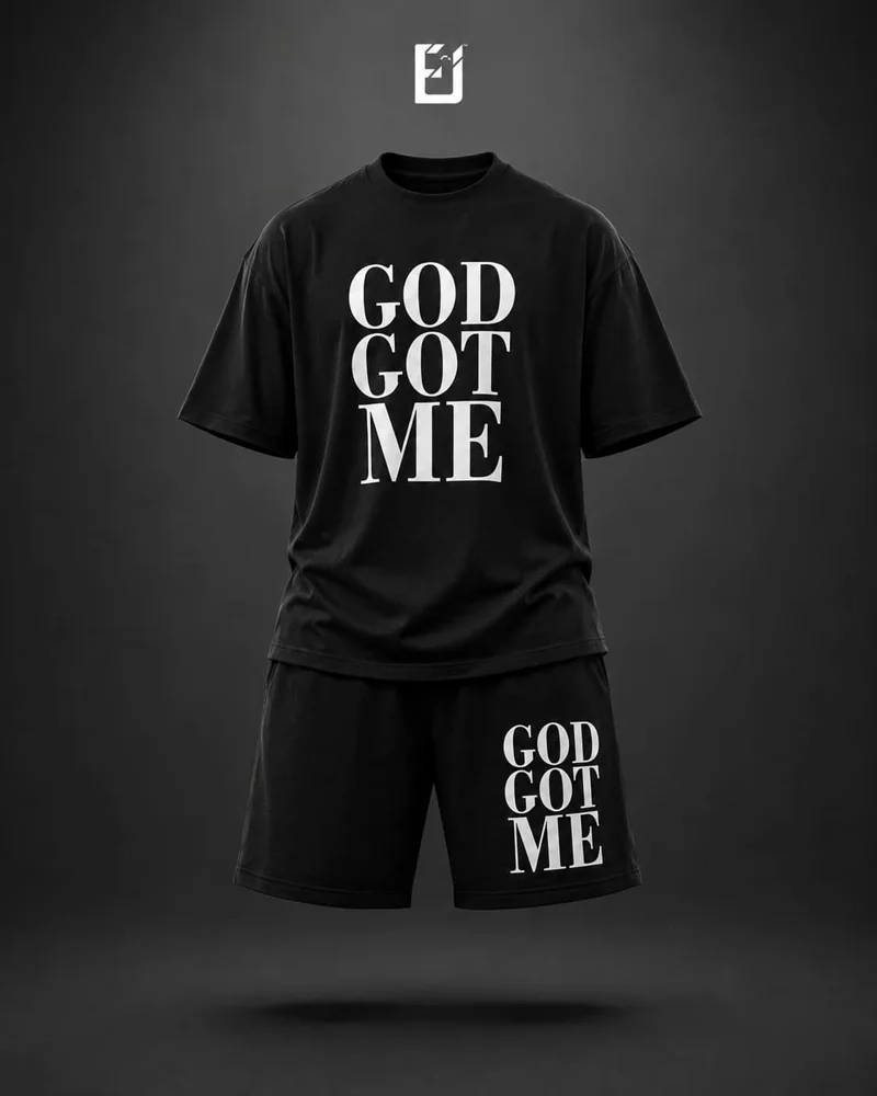 Conjunto camiseta y pantaloneta God Got Me - Negro
