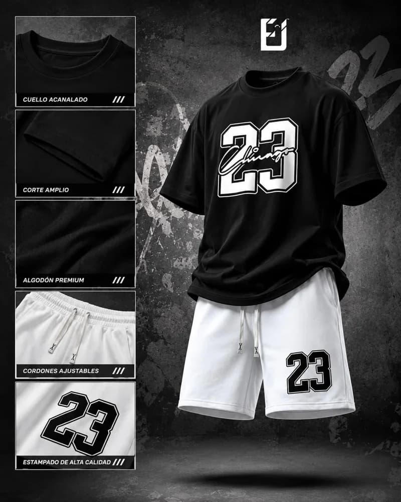 Conjunto camiseta y pantaloneta Chicago 23 - Negro / Blanco, vista 2