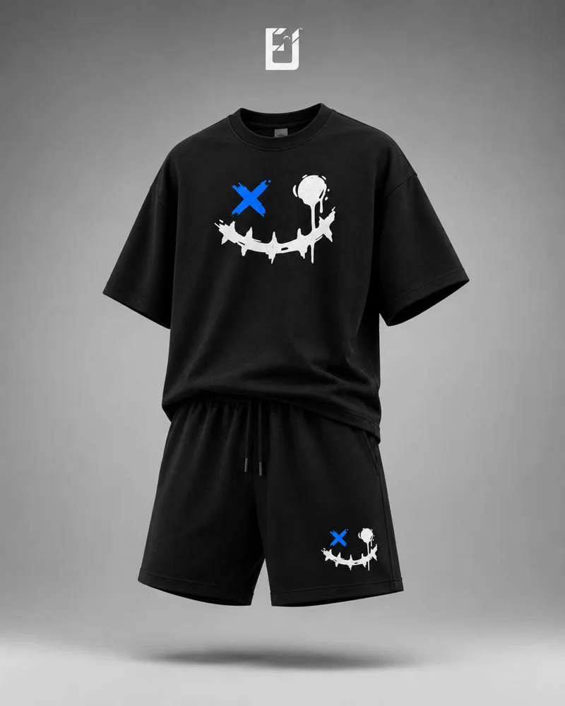 Conjunto camiseta y pantaloneta Carita Sonriente - Negro