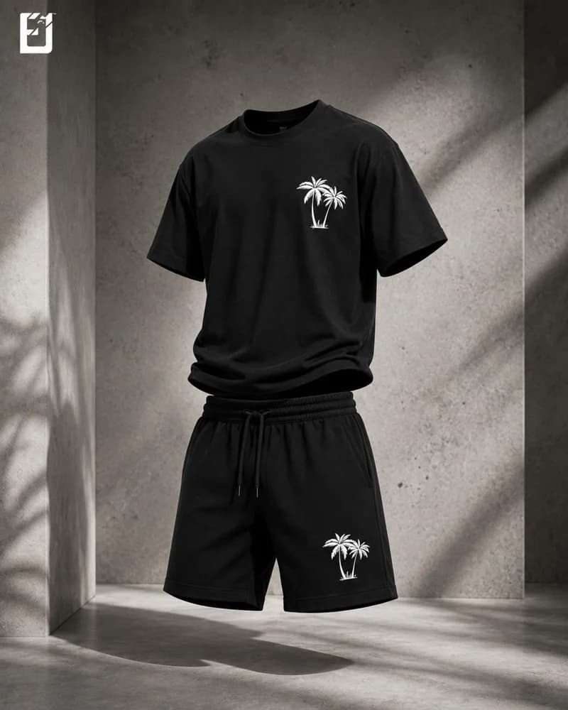 Conjunto camiseta y pantaloneta Palmeras - Negro