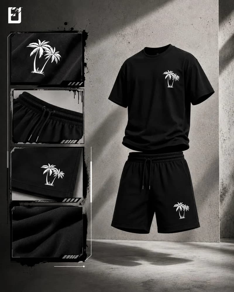 Conjunto camiseta y pantaloneta Palmeras - Negro, vista 2
