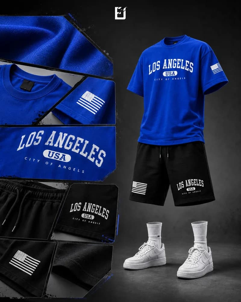 Conjunto camiseta y pantaloneta Los Angeles USA - Azul / Negro, vista 2