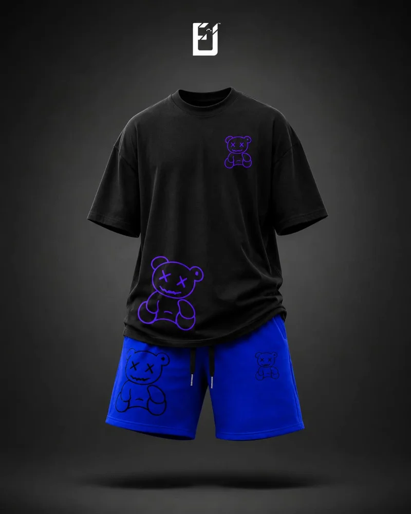 Conjunto camiseta y pantaloneta Peluche - Negro / Azul