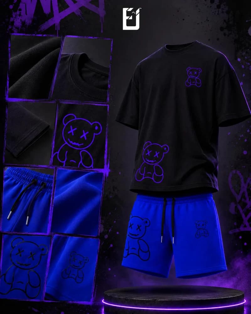 Conjunto camiseta y pantaloneta Peluche - Negro / Azul, vista 2