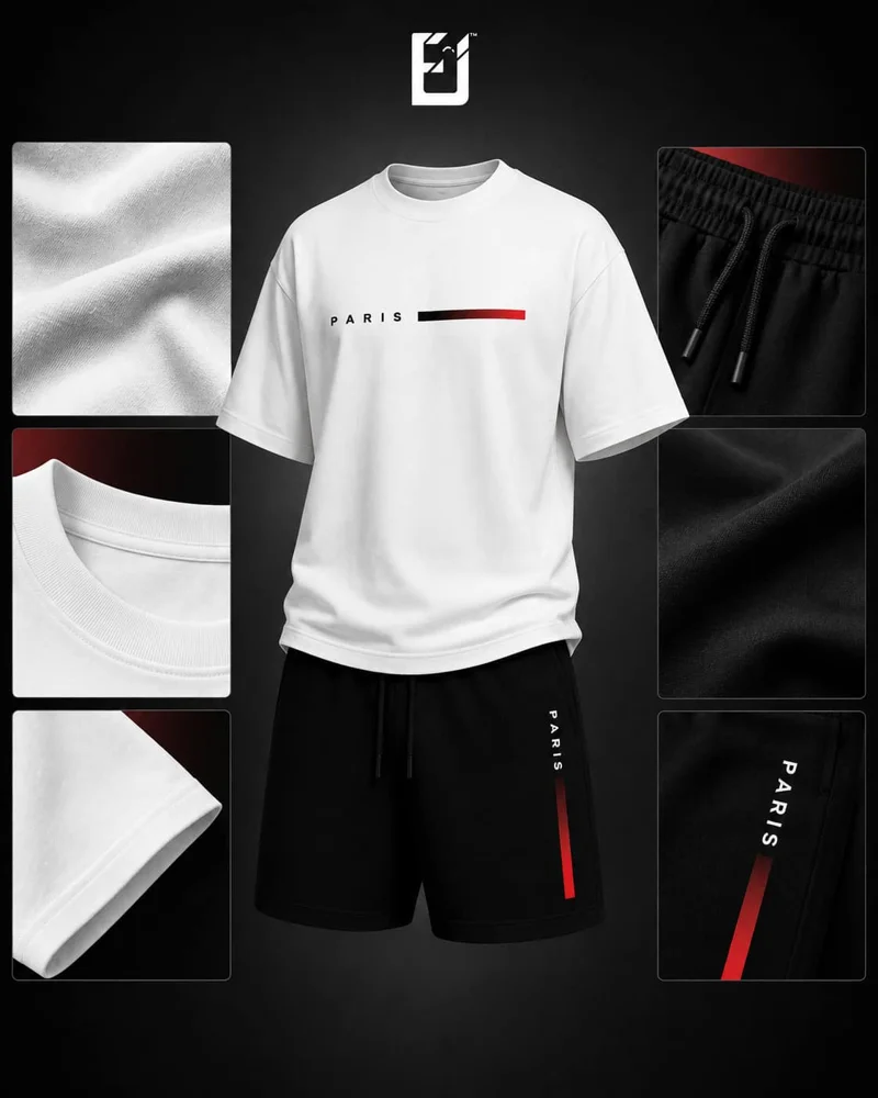 Conjunto camiseta y pantaloneta Paris - Blanco / Negro, vista 2