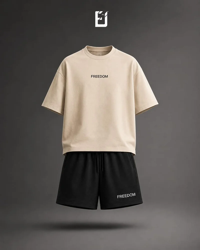 Conjunto camiseta y pantaloneta Freedom - Beige / Negro, vista 1