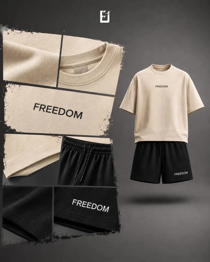 Conjunto camiseta y pantaloneta Freedom - Beige / Negro, vista 2