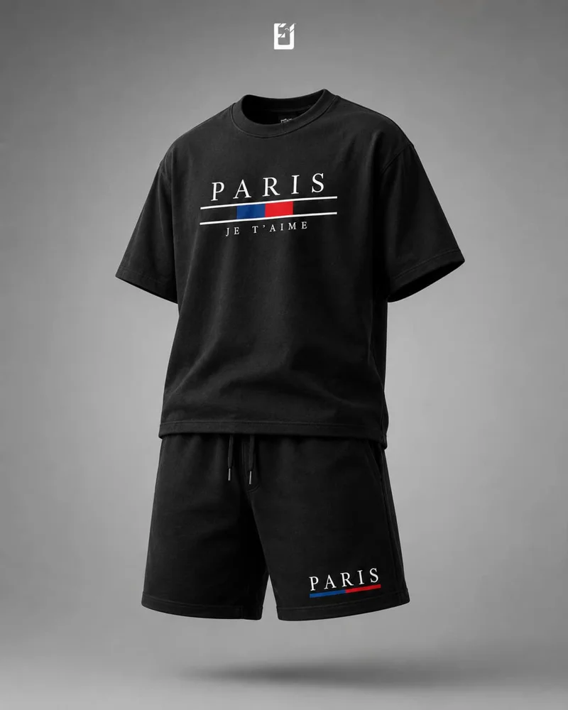 Conjunto camiseta y pantaloneta Paris - Negro, vista 1