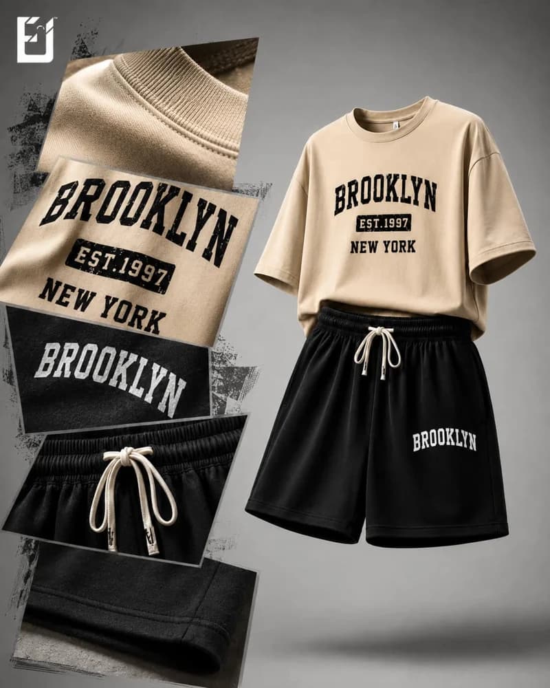 Conjunto camiseta y pantaloneta Brooklyn EST 1997 - Beige / Negro, vista 2
